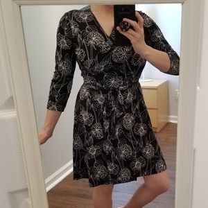 Black and White Floral Print Wrap Dress from Banana Republic